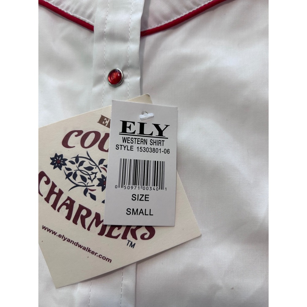 Ely Country Charmers Womens White Western Rose Embroidered Pearl Snap Shirt Sz S - Picture 6 of 10